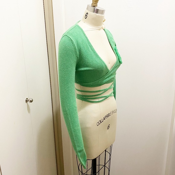 Unique DKNY Terry Knit Long Sleeve Crop Wrap Top S - Picture 9 of 14